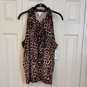 Charter Club Leopard Print Sleeveless Top With Neck Tie